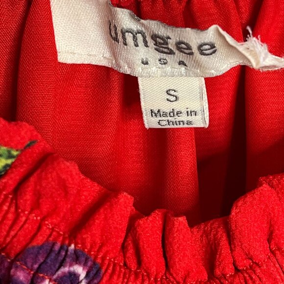 Umgee Red Floral Peasant Dress Small Boho Bell Sleeve Cottagecore - Picture 7 of 12